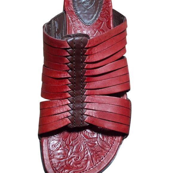 Ariat Costa Chili Sandals Women’s 8.5 Burnt Red Tooled Leather Slip-On Western - Picture 3 of 7